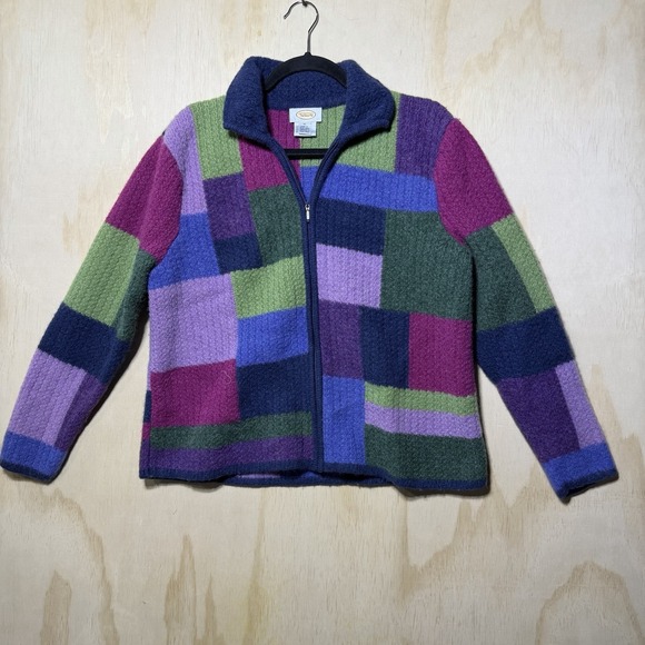 Talbots Jackets & Blazers - Talbots Wool Jacket XL Colorblock Zip Up Multicolor‎ Boho Patchwork Coat